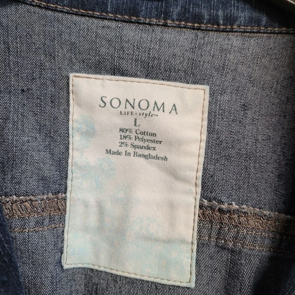 Sonoma 2 Button Collar Blue Jean Denim Jacket Front Flap Pockets Size Large
